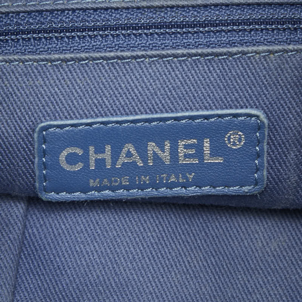 CHANEL Blue Leather Logo Tote Bag - Picture 10 of 12